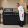 Cherylife 65-Inch 4-Burner 72,000 BTU Propane Gas Grill Island – Outdoor Kitchen with Round Side Burner, Marble Countertops, Rotating Blue Laser Light & Storage