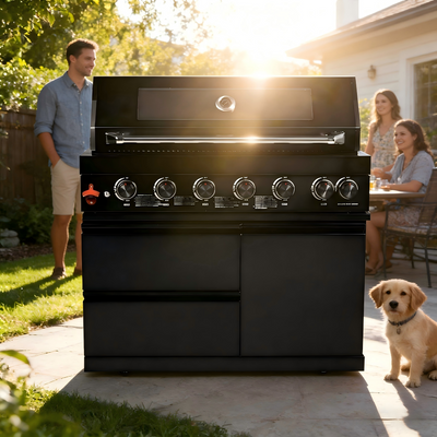 Cherylife 43-Inch 6-Burner Natural Gas Grill – 85,000 BTU Stainless Steel Outdoor Kitchen Island with Side Burner, Rotisserie, Storage
