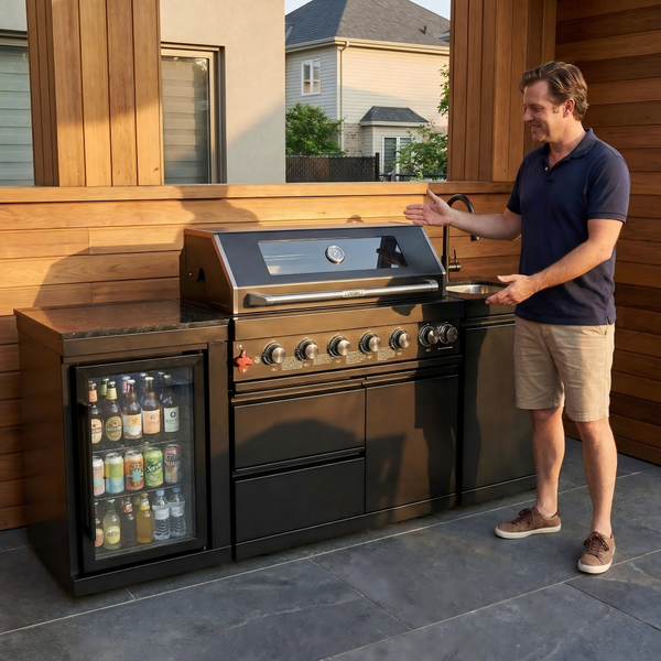 Cherylife 82-Inch 6-Burner 85,000 BTU Deluxe Gas Grill Island – Outdoor Kitchen with Wine Cooler, Refrigerator, Rotisserie, Marble Countertops & Sink