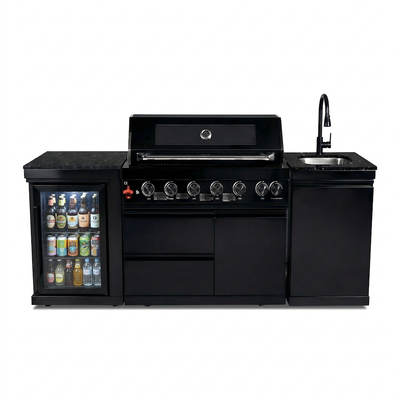 Cherylife 82-Inch 6-Burner 85,000 BTU Deluxe Gas Grill Island – Outdoor Kitchen with Wine Cooler, Refrigerator, Rotisserie, Marble Countertops & Sink