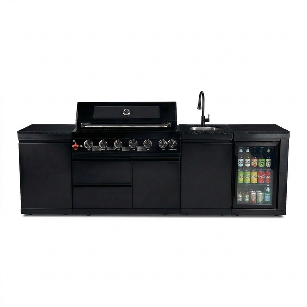 Cherylife 101-Inch 6-Burner 85,000 BTU Propane Gas Grill Island – Outdoor Kitchen with Wine Cooler, Refrigerator, Rotisserie, Marble Countertops & Sink