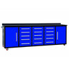 10ft Storage Cabinet with Work Bench (15 Drawers & 2 Cabinets) Blue