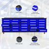 10ft Workbench with Storage Drawers (25 Drawers) Blue