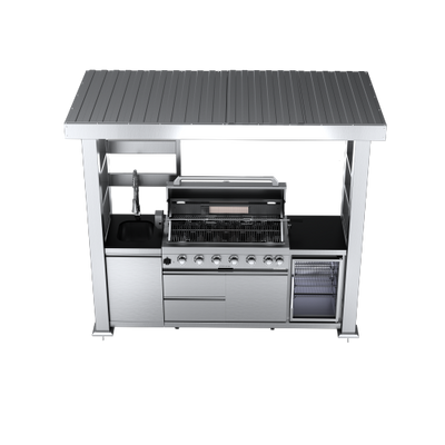 CheryLife 94-Inch 6-Burner 85000 BTU Outdoor Kitchen Gas Grill - 304 Stainless Steel BBQ Island with Wine Cooler, Fridge, Granite Countertops & Rotisserie