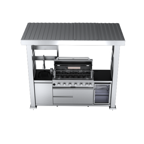 CheryLife 94-Inch 6-Burner 85000 BTU Outdoor Kitchen Gas Grill - 304 Stainless Steel BBQ Island with Wine Cooler, Fridge, Granite Countertops & Rotisserie