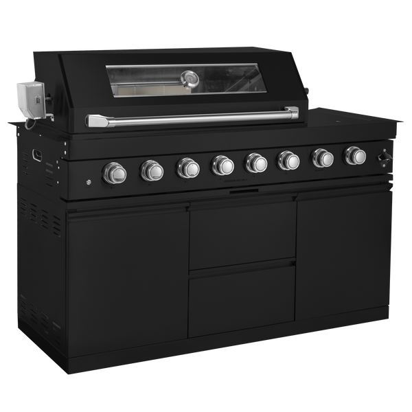 Cherylife 157-Inch 6-Burner 96,000 BTU Gas Grill Island – Outdoor Kitchen with Wine Cooler, Refrigerator, Rotisserie, Granite Countertops & Storage