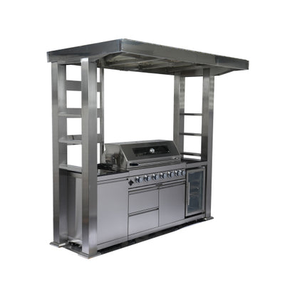 CheryLife 94-Inch 6-Burner 85000 BTU Outdoor Kitchen Gas Grill - 304 Stainless Steel BBQ Island with Wine Cooler, Fridge, Granite Countertops & Rotisserie