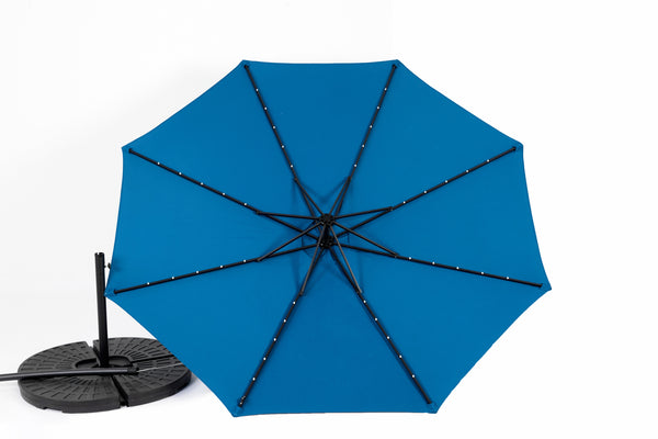 blue offset patio umbrella with solar lights 10ft Solar LED Offset Hanging Market Patio Umbrella ( Dark blue)(No Ba – CheryLife