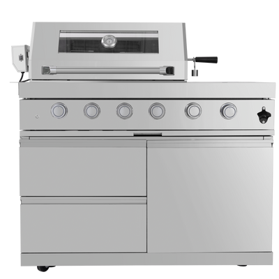 Cherylife 46-Inch 6-Burner 85,000 BTU Gas Grill Island – Stainless Steel Outdoor Kitchen with Rotisserie, Granite Countertops, Storage & ETL Certification