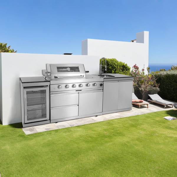 Cherylife S00003 NG 85-Inch 4-Burner 72,000 BTU Natural Gas Grill Island – Outdoor Kitchen with Refrigerator, Wine Cooler, Rotisserie, Granite Countertops & Sink