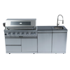 Cherylife NG 85-Inch 6-Burner 85,000 BTU Natural Gas Grill Island – Outdoor Kitchen with Rotisserie, Granite Countertops, Sink/Faucet & Storage