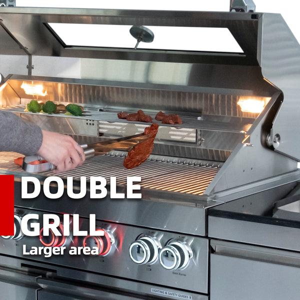 Cherylife 85-Inch 6-Burner 85,000 BTU Gas Grill Island – Outdoor Kitchen with Rotisserie, Granite Countertops, Stainless Steel Sink/Faucet & Storage