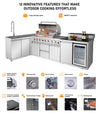 Outdoor Kitchen Island 95.8 Inch 6+1 Burner Propane Gas BBQ Grill 95500 BTU 304 Stainless Steel Silver Color With CSA, ETL Certification + Sink + Refrigerator + Bar Table