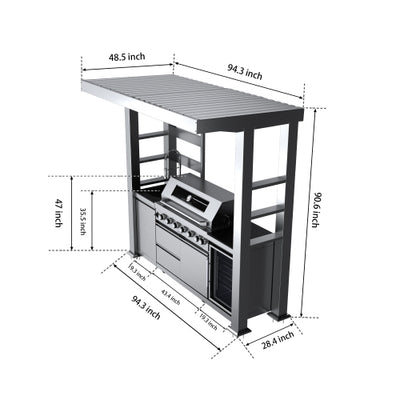 CheryLife 94-Inch 6-Burner 85000 BTU Outdoor Kitchen Gas Grill - 304 Stainless Steel BBQ Island with Wine Cooler, Fridge, Granite Countertops & Rotisserie
