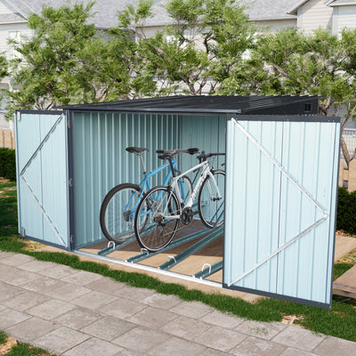 Outdoor Steel Storage Shed For Bicycle with Slope Roof, 4 Bike Tracks, Black