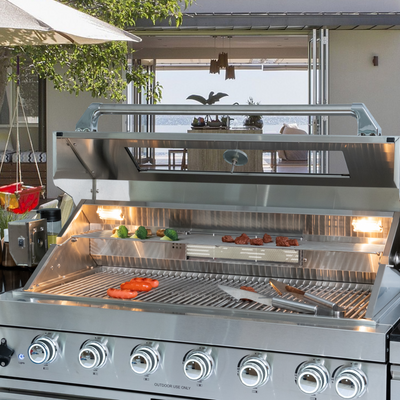 Cherylife NG 85-Inch 6-Burner 85,000 BTU Natural Gas Grill Island – Outdoor Kitchen with Rotisserie, Granite Countertops, Sink/Faucet & Storage