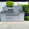 Cherylife S00043 NG 85-Inch 4-Burner 72,000 BTU Natural Gas Grill Island – Deluxe Outdoor Kitchen with Side Burner, Rotisserie, Granite Countertops, Sink/Faucet, Storage