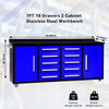 7ft Storage Cabinets with Workbench (10 Drawers & 2 Cabinets) Blue