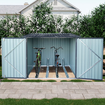 Outdoor Steel Storage Shed For Bicycle with Slope Roof, 4 Bike Tracks, Black