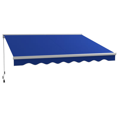 Outsunny 13' x 10' Electric Awning with LED Lights, Retractable Awning, UV40+ Sun Shade Shelter with Remote Controller and Crank Handle for Deck, Balcony, Yard, Blue