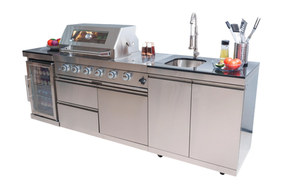 Cherylife 85-Inch 4-Burner 72,000 BTU Gas Grill Island – Outdoor Kitchen with Wine Cooler, Refrigerator, Rotisserie, Granite Countertops & Storage