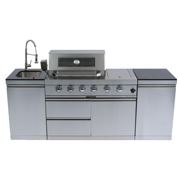 Cherylife S00043 NG 85-Inch 4-Burner 72,000 BTU Natural Gas Grill Island – Deluxe Outdoor Kitchen with Side Burner, Rotisserie, Granite Countertops, Sink/Faucet, Storage