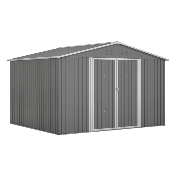 10x8 FT All-Weather Metal Storage Shed – Lockable Doors, Rustproof Steel, Easy Assembly for Garden, Patio, Backyard (Gray)