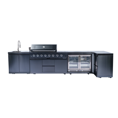 Cherylife 157-Inch 6-Burner 96,000 BTU Gas Grill Island – Outdoor Kitchen with Wine Cooler, Refrigerator, Rotisserie, Granite Countertops & Storage