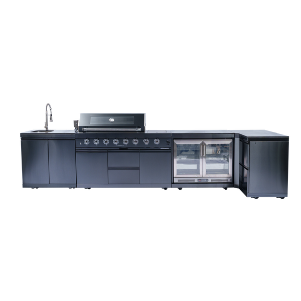 Cherylife 157-Inch 6-Burner 96,000 BTU Gas Grill Island – Outdoor Kitchen with Wine Cooler, Refrigerator, Rotisserie, Granite Countertops & Storage