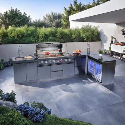 Cherylife 157-Inch 6-Burner 96,000 BTU Gas Grill Island – Outdoor Kitchen with Wine Cooler, Refrigerator, Rotisserie, Granite Countertops & Storage