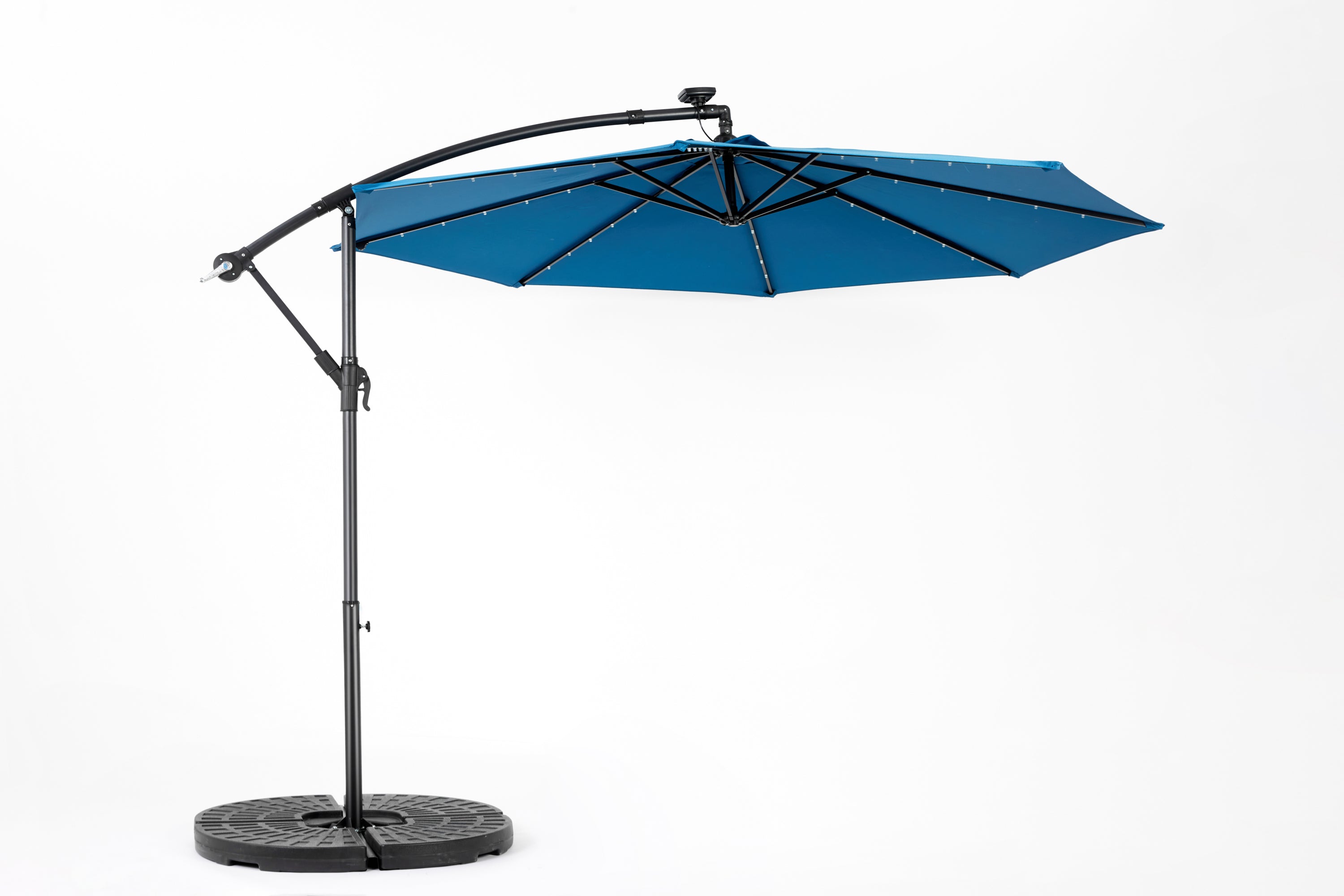 10ft Solar LED Offset Hanging Market Patio Umbrella in Dark Blue 10ft Solar LED Offset Hanging Market Patio Umbrella in Dark Blue