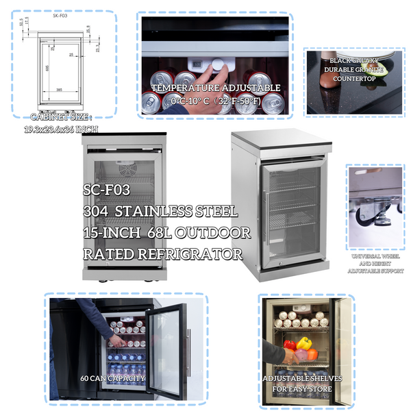 Cherylife S00003 NG 85-Inch 4-Burner 72,000 BTU Natural Gas Grill Island – Outdoor Kitchen with Refrigerator, Wine Cooler, Rotisserie, Granite Countertops & Sink