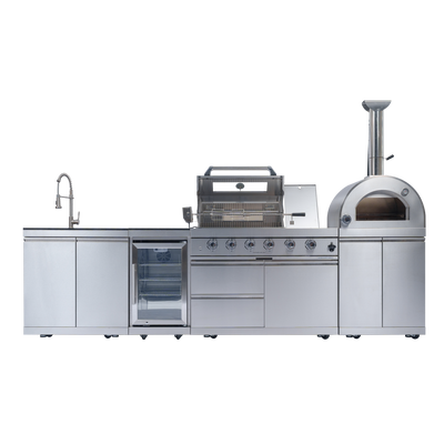 CheryLife 125-Inch 108000 BTU Gas Outdoor Kitchen Island with Grill Pizza Oven Refrigerator Wine Cooler | Stainless Steel