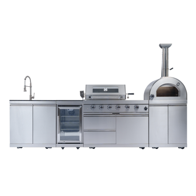 CheryLife 125-Inch 108000 BTU Gas Outdoor Kitchen Island with Grill Pizza Oven Refrigerator Wine Cooler | Stainless Steel