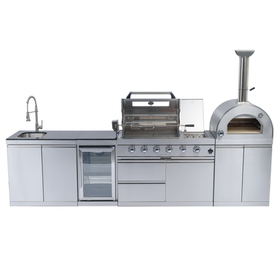CheryLife 125-Inch 108000 BTU Gas Outdoor Kitchen Island with Grill Pizza Oven Refrigerator Wine Cooler | Stainless Steel