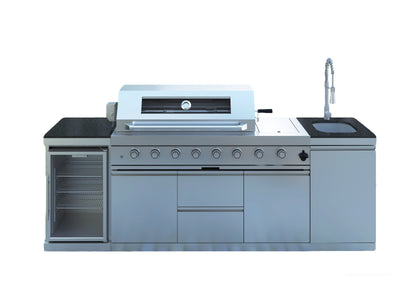 Cherylife 96-Inch 6-Burner 85,000 BTU Gas Grill Island – Outdoor Kitchen with Wine Cooler, Refrigerator, Rotisserie, Granite Countertops & Storage