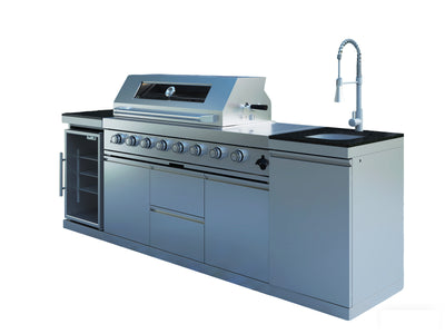 Cherylife 96-Inch 6-Burner 85,000 BTU Gas Grill Island – Outdoor Kitchen with Wine Cooler, Refrigerator, Rotisserie, Granite Countertops & Storage