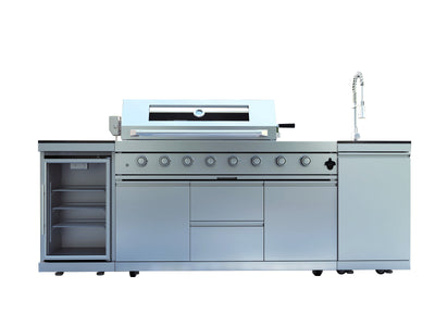 Cherylife 96-Inch 6-Burner 85,000 BTU Gas Grill Island – Outdoor Kitchen with Wine Cooler, Refrigerator, Rotisserie, Granite Countertops & Storage