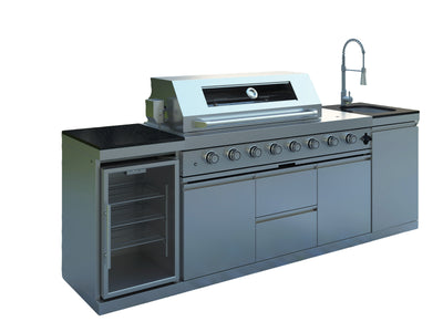 Cherylife 96-Inch 6-Burner 85,000 BTU Gas Grill Island – Outdoor Kitchen with Wine Cooler, Refrigerator, Rotisserie, Granite Countertops & Storage