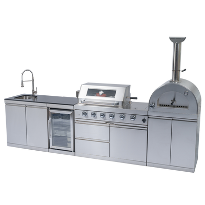 CheryLife 125-Inch 108000 BTU Gas Outdoor Kitchen Island with Grill Pizza Oven Refrigerator Wine Cooler | Stainless Steel