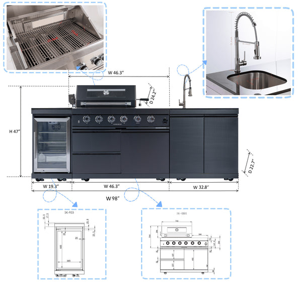 Cherylife S00019 NG 85-Inch 4-Burner 72,000 BTU Natural Gas Grill Island – Outdoor Kitchen with Refrigerator, Wine Cooler, Rotisserie & Granite Countertops