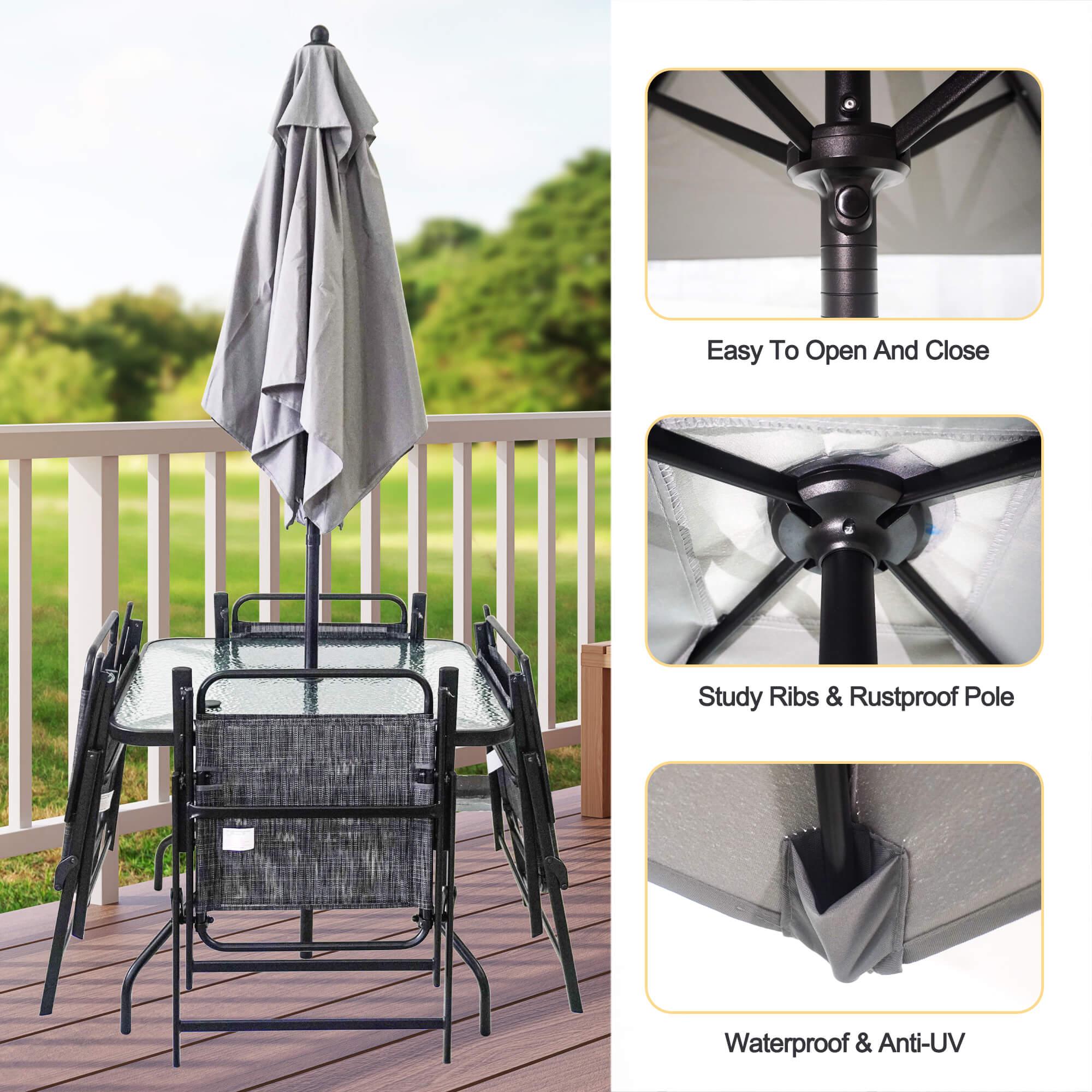 foldable patio table set with umbrella Chery Industrial Sling Folding Dining Set