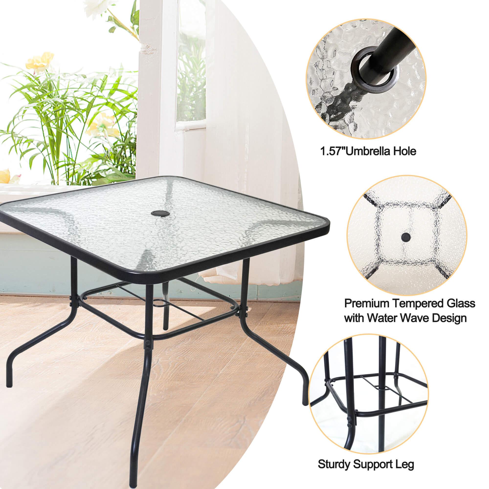 folding metal patio table with umbrella Chery Industrial Sling Folding Dining Set